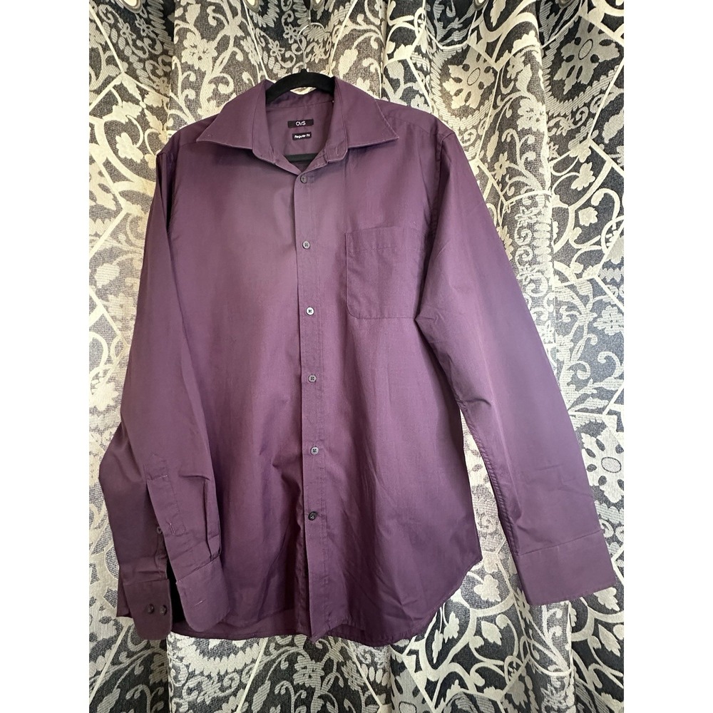 OVS Purple Collared Buttoned Long Sleeve Men Dress Shirt Size US 16 M/L P2P 22"